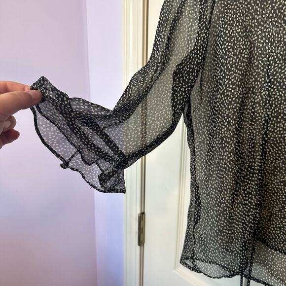DR Vintage Sheer Flowy Sleeve Blouse Size 12 Black White Speckled Fairy Grunge - Picture 5 of 8
